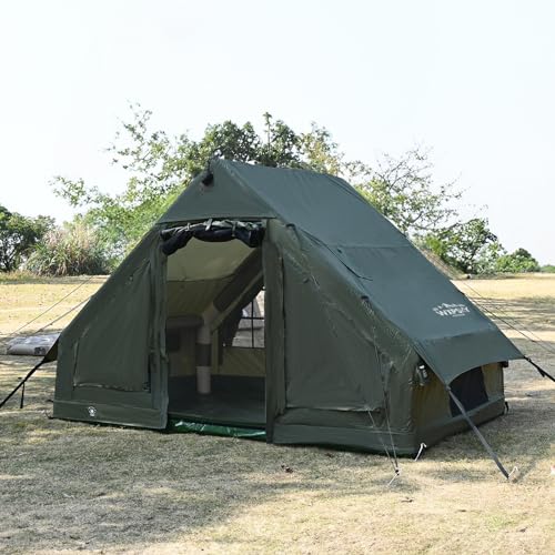Inflatable Tents Blow up Tents for Camping, 4-6 Persons 4 Season Oxford Cabin Tent with pump, Easy Setup Waterproof with Mesh Windows & Doors Outdoor Sandgold
