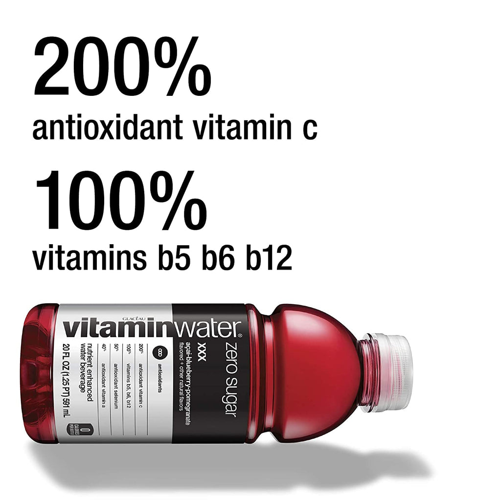 Vitamin Water ZERO Sugar - XXX Acai-Blueberry-Pomegranate | 20 Fl Oz Bottles, Nutrient Enhanced Flavored Water w/ Vitamins, Antioxidants, Electrolytes | Pack of 12
