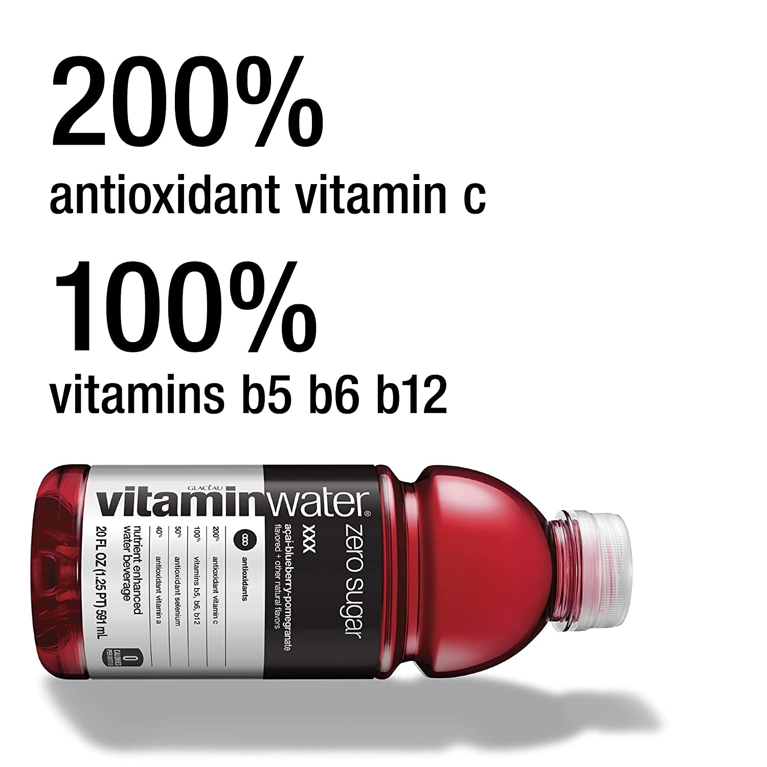 Vitamin Water ZERO Sugar - XXX Acai-Blueberry-Pomegranate | 20 Fl Oz Bottles, Nutrient Enhanced Flavored Water w/ Vitamins, Antioxidants, Electrolytes | Pack of 12