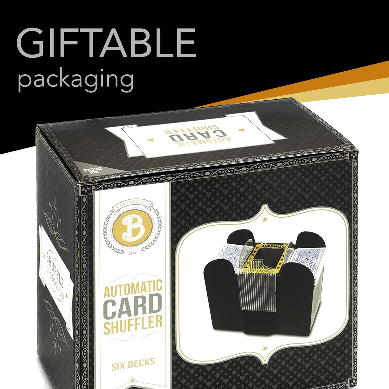 Brybelly Automatic Card Shuffler 6 Deck - Battery Operated Card Shuffler for Standard-Size Cards - Single Button Operate