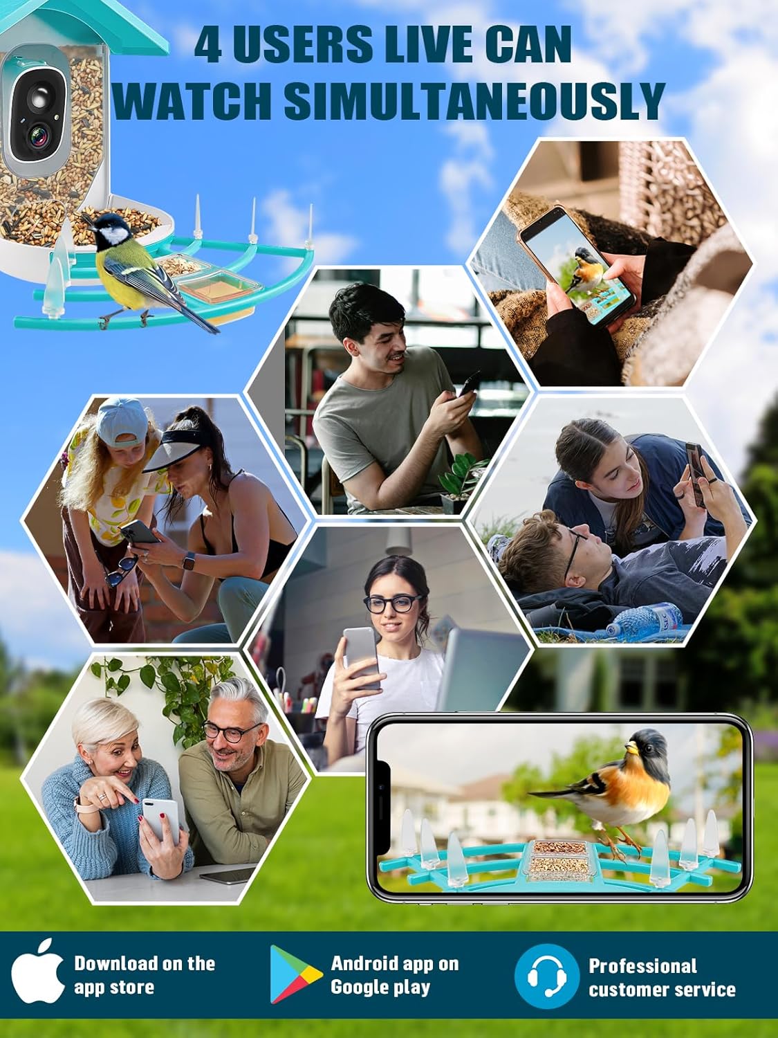 EBANKU Smart Bird Feeder with Camera, Solar Powered Dual Charge 1080P HD Video AI Identify 10000+Bird Species Bird Feeders for Outside, Bird Camera Gift for Bird Lover, Family, Friends