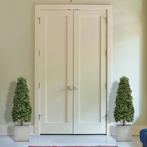 3ft Topiary Trees Artificial Topiaries Boxwood Trees Outdoor Faux Shrub 2 Packs with Black Pot, Fake Bushes Potted Green Plants Decorative Indoor Porch or Garden（35inch）