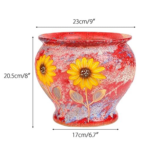 Sungmor Ceramic Planter Pot with Drainage Hole, Indoor Outdoor Large Succulent Flower pot, 9 Inch Hand Painted Clay Plant Pot, Decorative Ceramic Planter Container