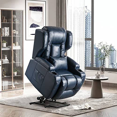 Lift Chair Recliner Power Lift Recliner Chair for Elderly Pregnant w/Massage Heat Infinite Position Electric Lift Recliner w/USB Port/Cup Holders/Side Pockets (PU-Blue)