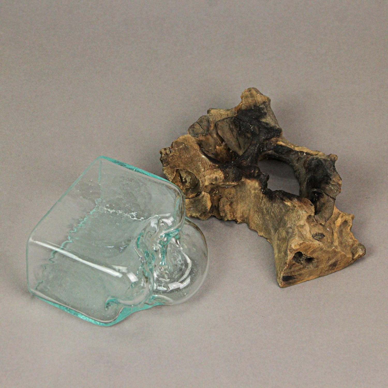 Rectangular Glass On Driftwood Decorative Bowl/Vase/Terrarium Succulent Planter Brown