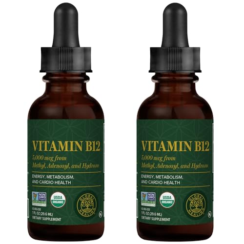 Global Healing Vitamin B12 Sublingual 5000 mcg Organic Liquid Supplement, Methylcobalamin, Adenosylcobalamin, Hydroxo Long-Lasting Energy and Healthy Metabolism - Vegan B12 Vitamins (2 Oz)