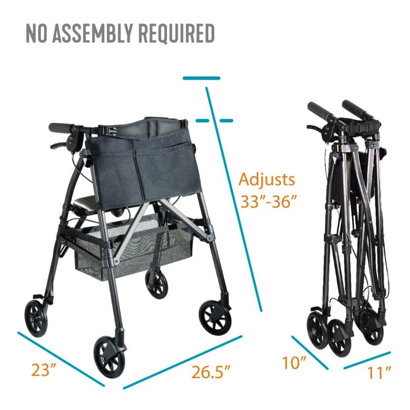 Stander Wonder Rollator Plus Short, Lightweight Junior Folding Walker for Seniors and Adults, Travel EZ Fold-N-Go Rollator, Petite Walker with Wheels and Seat, Cobalt Blue