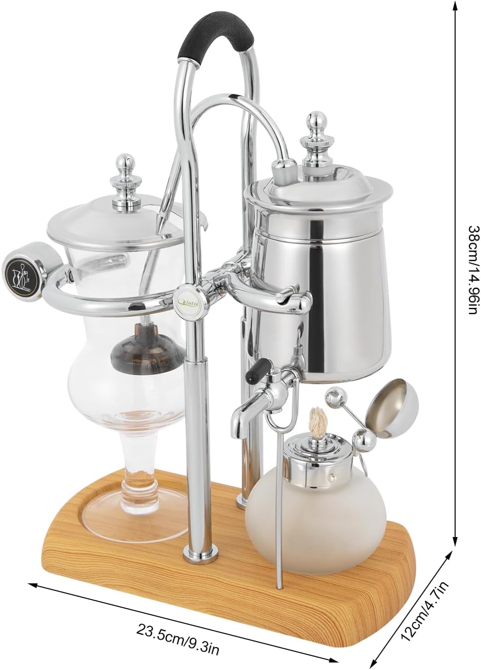 TFCFL Belgian/Belgium Luxury Royal Family Balance Syphon Coffee Maker, Vintage Siphon Brewer Siphon Coffee Maker, Elegant Design Retro-Style, Silver