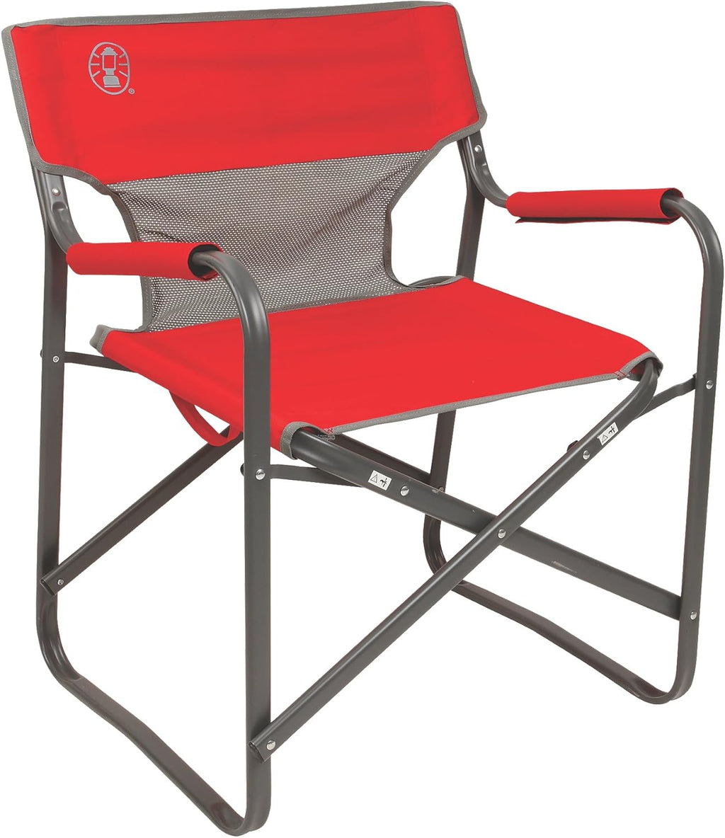 Coleman Outpost Breeze Steel Deck Chair, Portable Folding Chair with Padded Arm Outdoor Compact Folding Table, Sturdy Aluminum Camping Table with Snap-Together Design, Seats 4