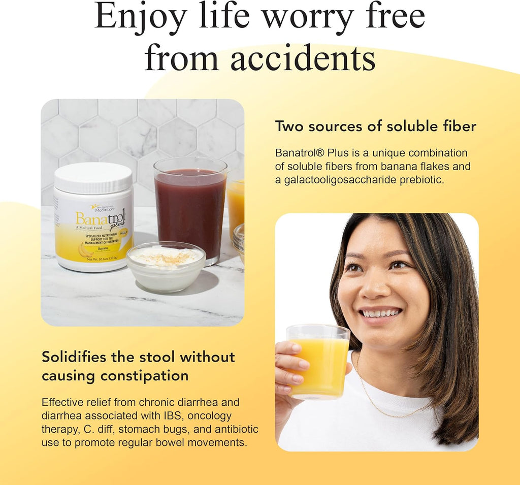 Medtrition Banatrol Natural Anti-Diarrheal with Prebiotics, Relief for IBS and Recurring Diarrhea, Clinically Supported Food, Non-Constipating, 28 Servings (Pineapple)
