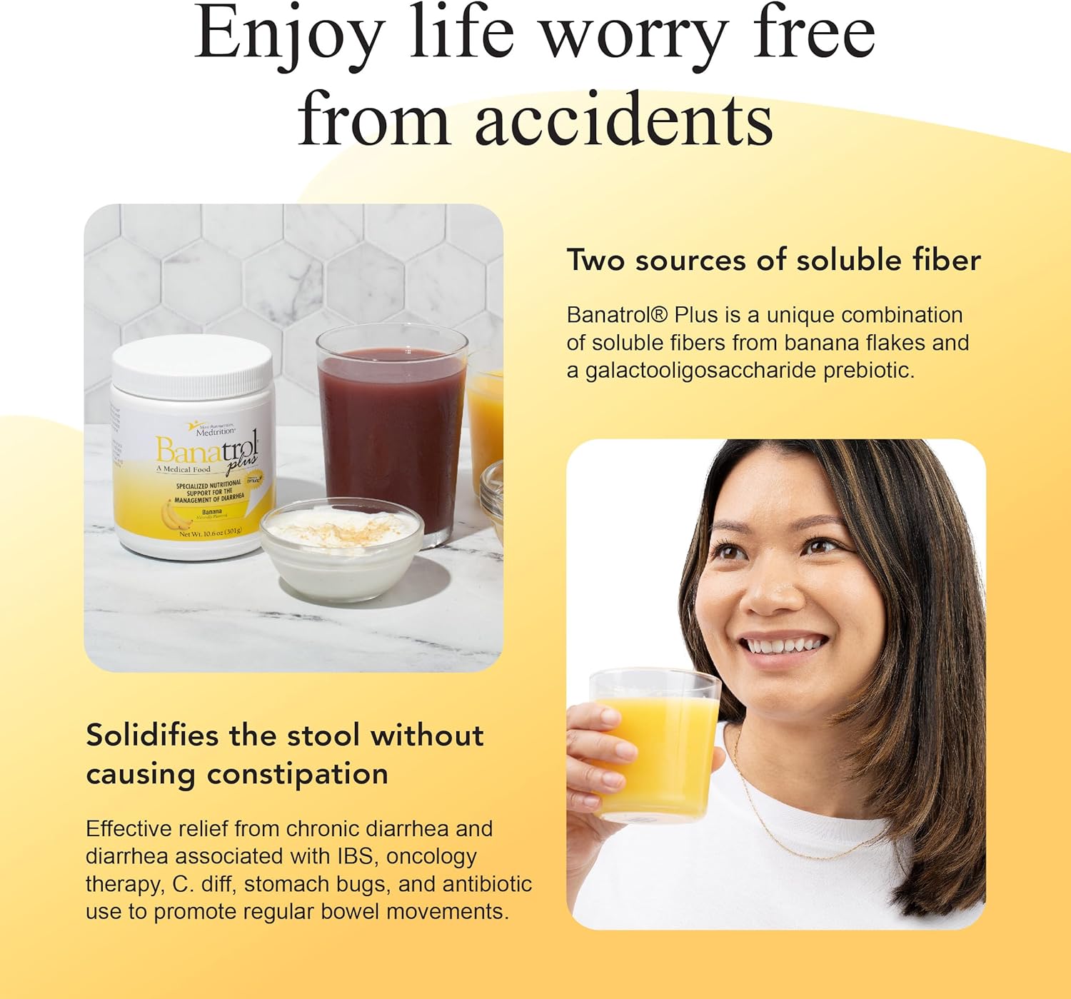 Medtrition Banatrol Natural Anti-Diarrheal with Prebiotics, Relief for IBS and Recurring Diarrhea, Clinically Supported Food, Non-Constipating, 28 Servings (Pineapple)