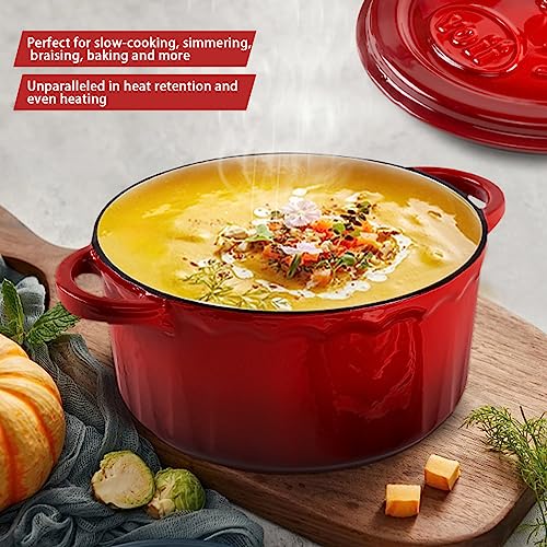Enamel Cast Iron Dutch Oven - 2 Quarts Dutch Oven Pan With Lid, Durable Enamel Dutch Oven For Bread Baking, Nonstick Bread Dutch Oven, Enamel Cast Iron Cookware - Red Dutch Oven 2 Quarts
