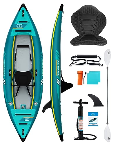 OCEANBROAD V1 Inflatable Sit-in Kayak, with Paddle(s), Kayak Seat(s), Pedal(s), Hand Pump and Bag