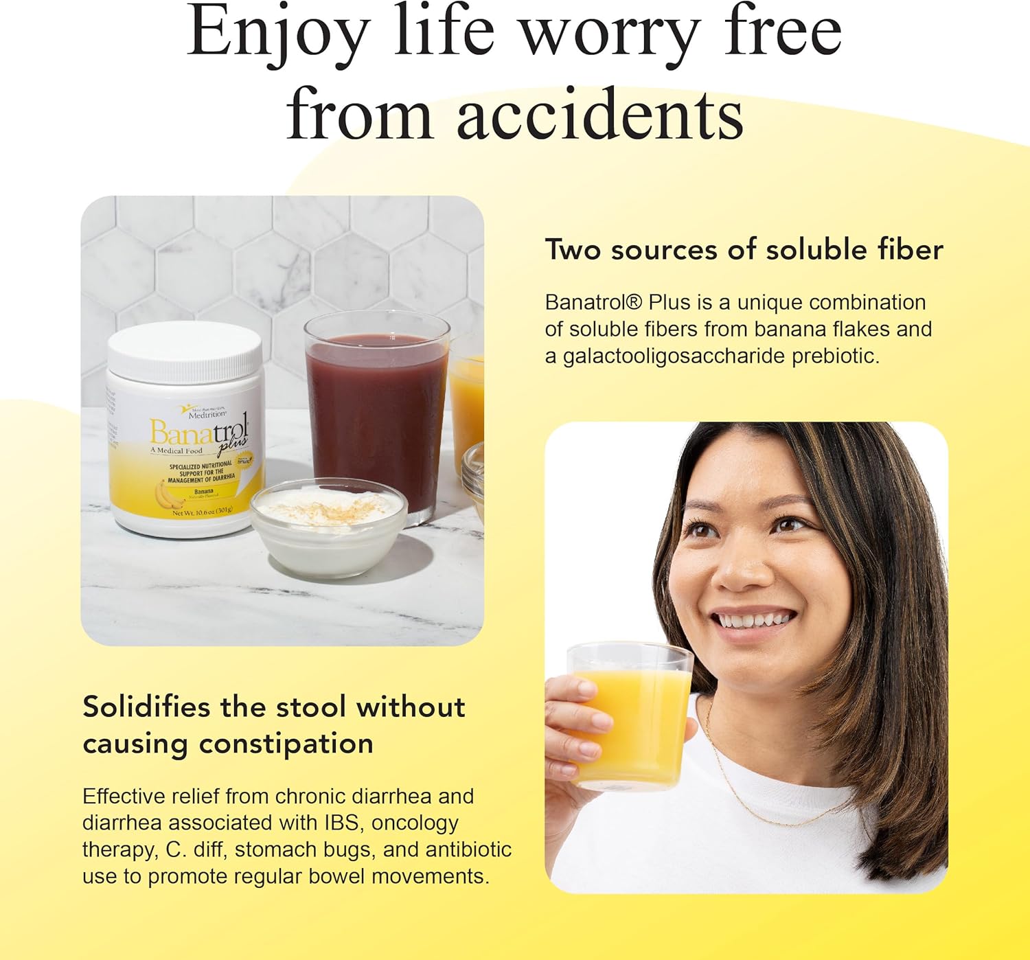 Banatrol® Natural Anti-Diarrheal with Prebiotics, Relief from Chronic Diarrhea, IBS, Recurring Diarrhea, Clinically Supported Medical Food, Non-Constipating, 90 Servings (Banana)