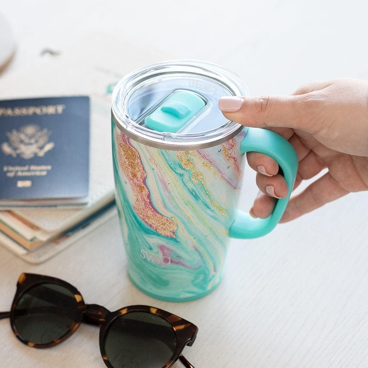 Swig Life 18oz Travel Mug | Insulated Tumbler with Handle and Lid, Cup Holder Friendly, Dishwasher Safe, Stainless Steel, Travel Coffee Cup, Insulated Coffee Mug with Lid and Handle (Razzleberry)