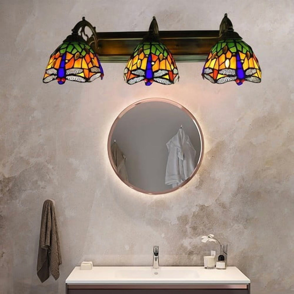 Wall Sconce Lamp Tiffany Vanity Light Fixtures Stained Glass Lampshade 3-Light 110-240V 60W 60*12cm for Kitchens, Hallways, Cafes