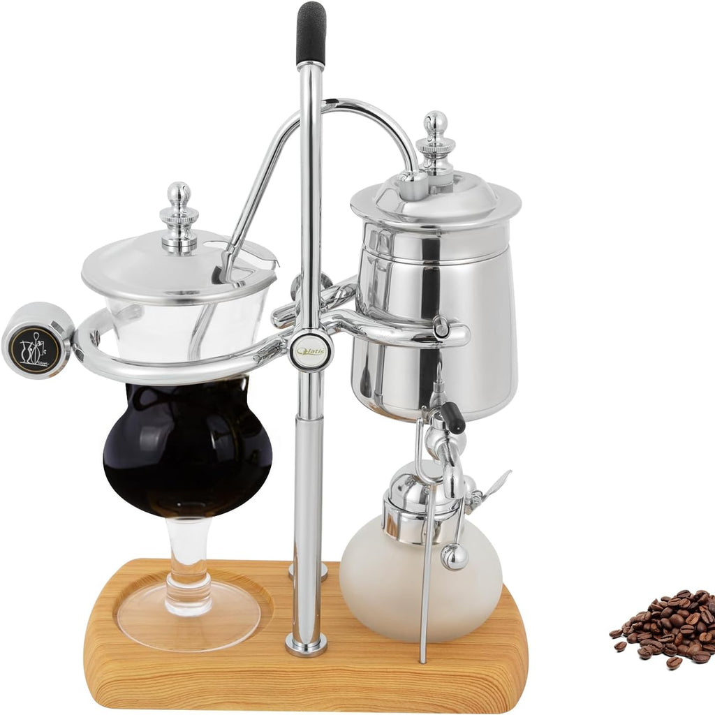 TFCFL Belgian/Belgium Luxury Royal Family Balance Syphon Coffee Maker, Vintage Siphon Brewer Siphon Coffee Maker, Elegant Design Retro-Style, Silver