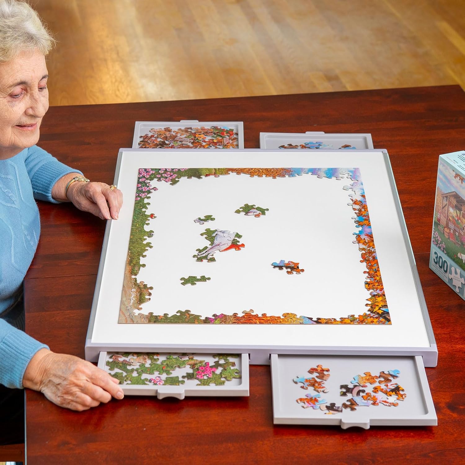 Bits and Pieces - 1500 Piece Puzzle Board with Drawers - Jumbo Pro Plateau - Lightweight Tabletop Deluxe Jigsaw Puzzle Organizer and Puzzle Storage System