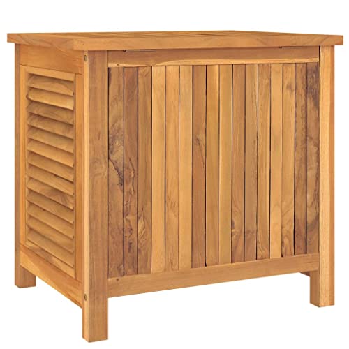 vidaXL Outdoor Patio Storage Box - Solid Teak Wood Construction - Louvre Design - Water-Resistant Lining - Easy Assembly, Indoor/Outdoor Use