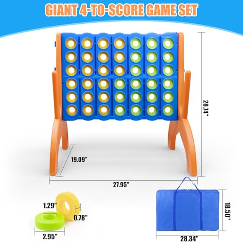 Ayeboovi Giant 4-in-A-Row, Jumbo 4-to-Score Yard Game for Kids and Adults Indoor Outdoor Party Family Connect Game Set with Quick Release Slider & Carrying Bag