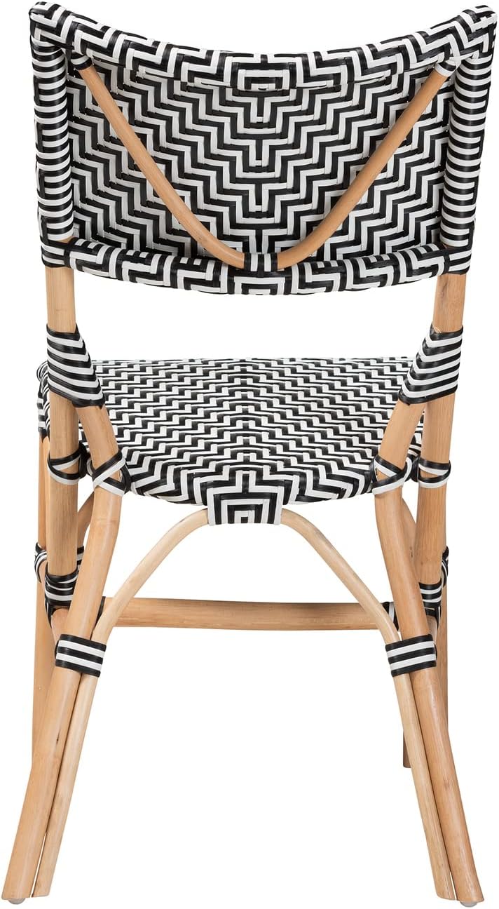Baxton Studio Wagner Black and White Weaving and Natural Rattan Bistro Chair
