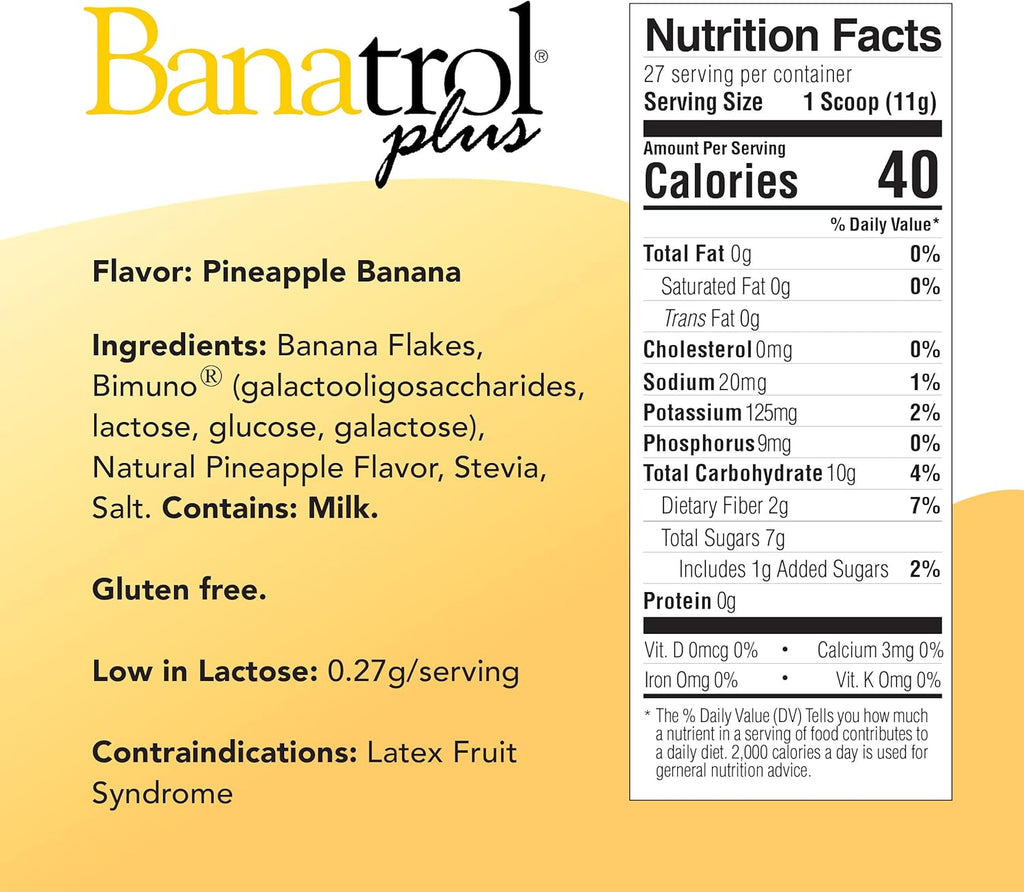 Medtrition Banatrol Natural Anti-Diarrheal with Prebiotics, Relief for IBS and Recurring Diarrhea, Clinically Supported Food, Non-Constipating, 28 Servings (Pineapple)