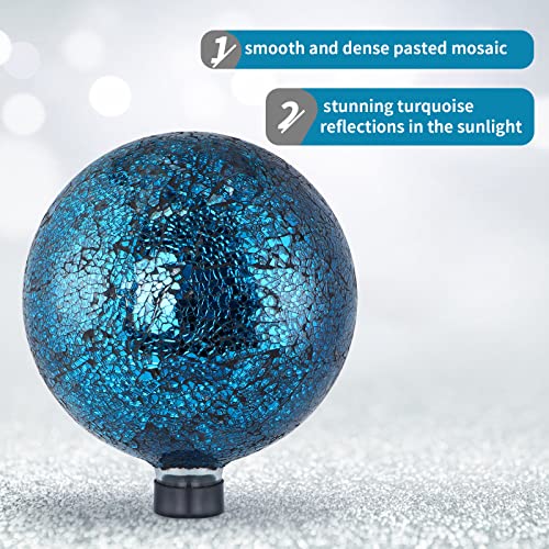 Mosaic Gazing Ball, 10-Inch Decorative Gazing Globe, Glass Gazing Sphere for Garden, Outdoor Landscape Decor (Navy Blue)