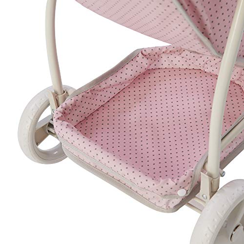 Olivia's Little World 2-in-1 Convertible Baby Doll Stroller with Retractable Canopy, All-Terrain Wheels, and Adjustable Handle, Cream and Pink with Gray Polka Dots