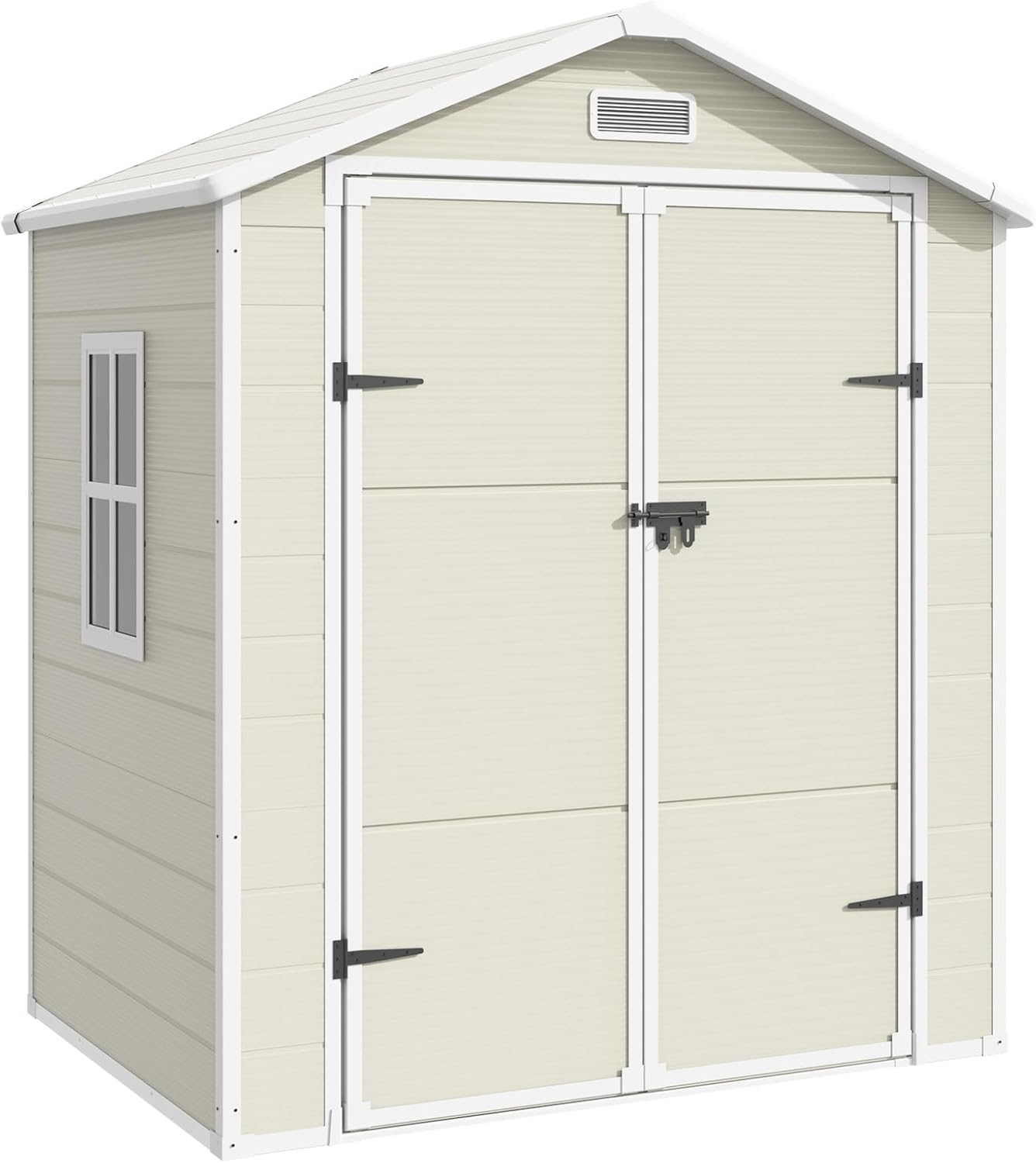 Outdoor Storage Shed, 6x4.5 FT Resin Shed with Floor and Lockable Door for Bike, Garbage Cans, Garden Accessories, Sandstone