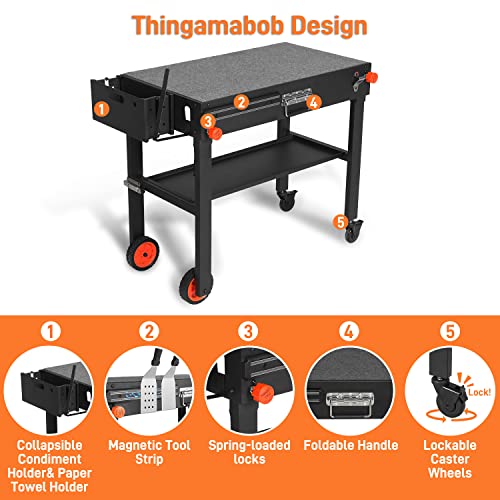 Outdoor Grill Table,Blackstone Griddle Stand,BBQ Prep Table With Wheels And Seasoning Tray,Universal Grill Cart Fit 17 Inch Or 22 Inch Griddle,Folds Flat Quickly Ninja Grill Stand