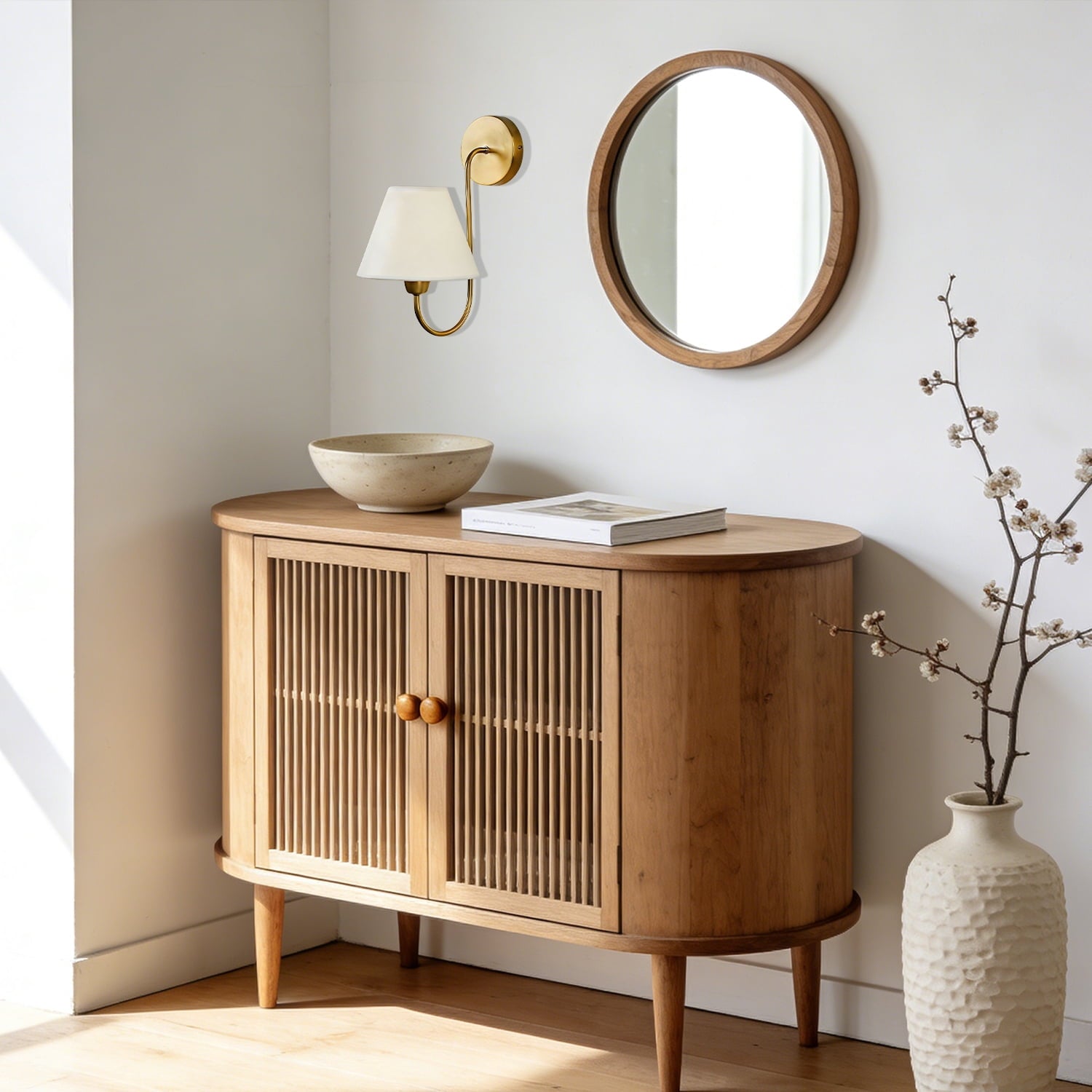 Gleaming Elegance Wall Sconce with Antique Brass&White Linen Shade,Indoor Sconce for Living&Bedroom