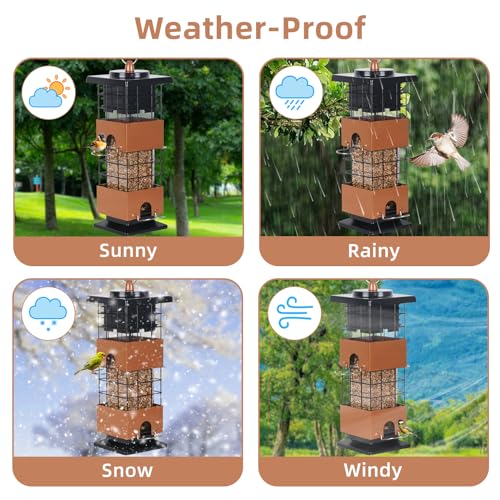 Bird Feeder Squirrel Proof for Outdoors Hanging, 2.5LBS Metal Bird Feeder with Bilateral Weight-Activated, Outdoor Bird Feeders - Large Capacity