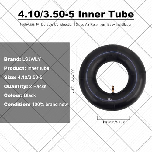 4.10/3.50-5 Heavy Duty Inner Tube for Wheelbarrows, Mowers, Hand Trucks and More, with TR-87 Bent Valve Stem (2 Pack)