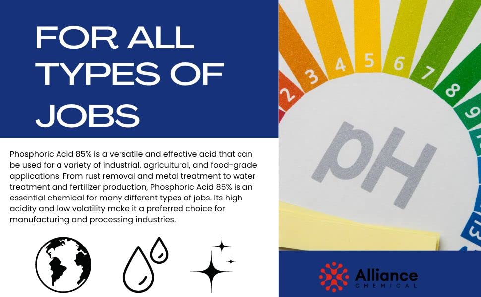 Phosphoric Acid 85% Technical Grade - 1 Gallon - Uses: PH Control and Adjustment, Corrosion Inhibitor, Activating Agent, Personal Care, Pharmaceutical, Agriculture - Made in America