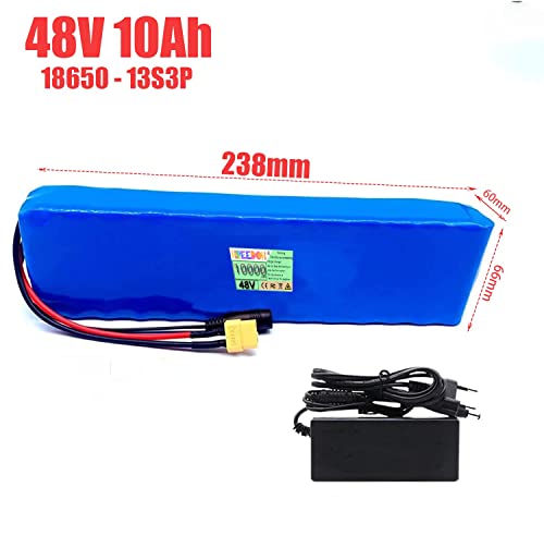 48V 10Ah Ebike Battery, 13S3P E-Bike Lithium-Ion Battery Pack, Built-in BMS with 54.6V 2A Charger for Electric Bike Scooter Motor,XT60
