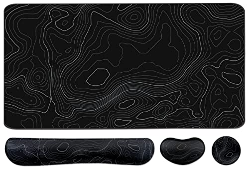Ergonomic Large Mouse Pad and Keyboard Wrist Rest, Desk Pad for Keyboard and Mouse, 4-in-1 Large Gaming Mouse Pad with Wrist Support for Home Office Study Game-Green Leaves