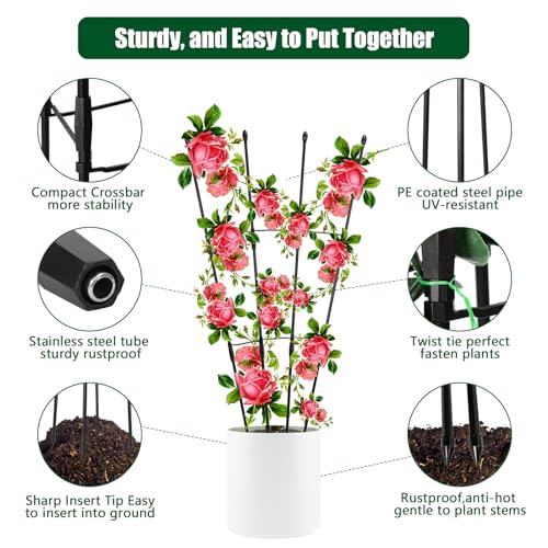 Garden Trellis for Climbing Plants Indoor and Outdoor,Obelisk Trellis DIY 2 Shapes Rustproof Plants Trellis for Potted Plant with Twist 2 Pack