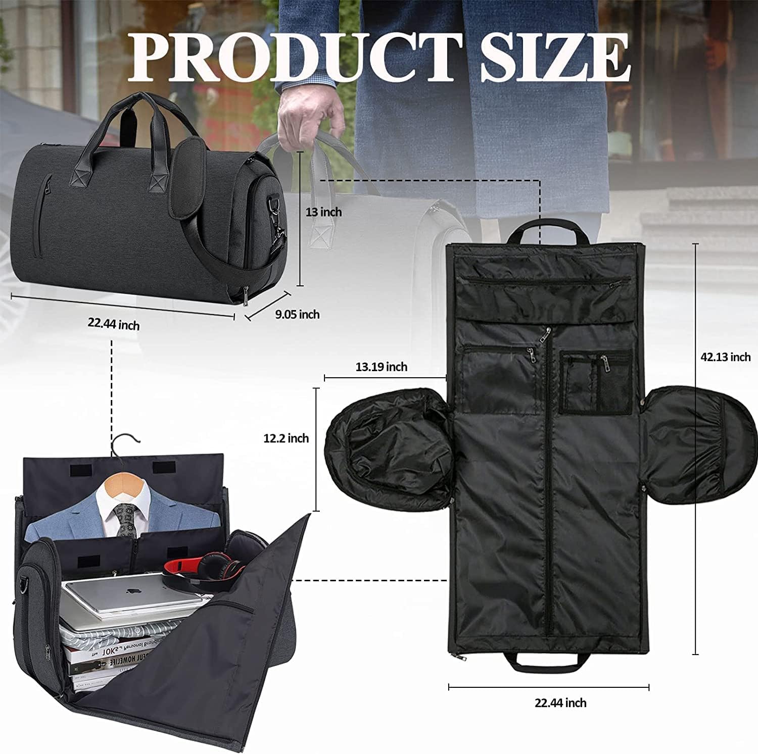Carry On Garment Bag for Travel Suit Bag Men Women Dress, Convertible Garment Duffel Bag Hanging Clothes,Weekend Duffle Bags,Foldable Carry On Bag with Shoe Compartment Pockets Shoulder Strap