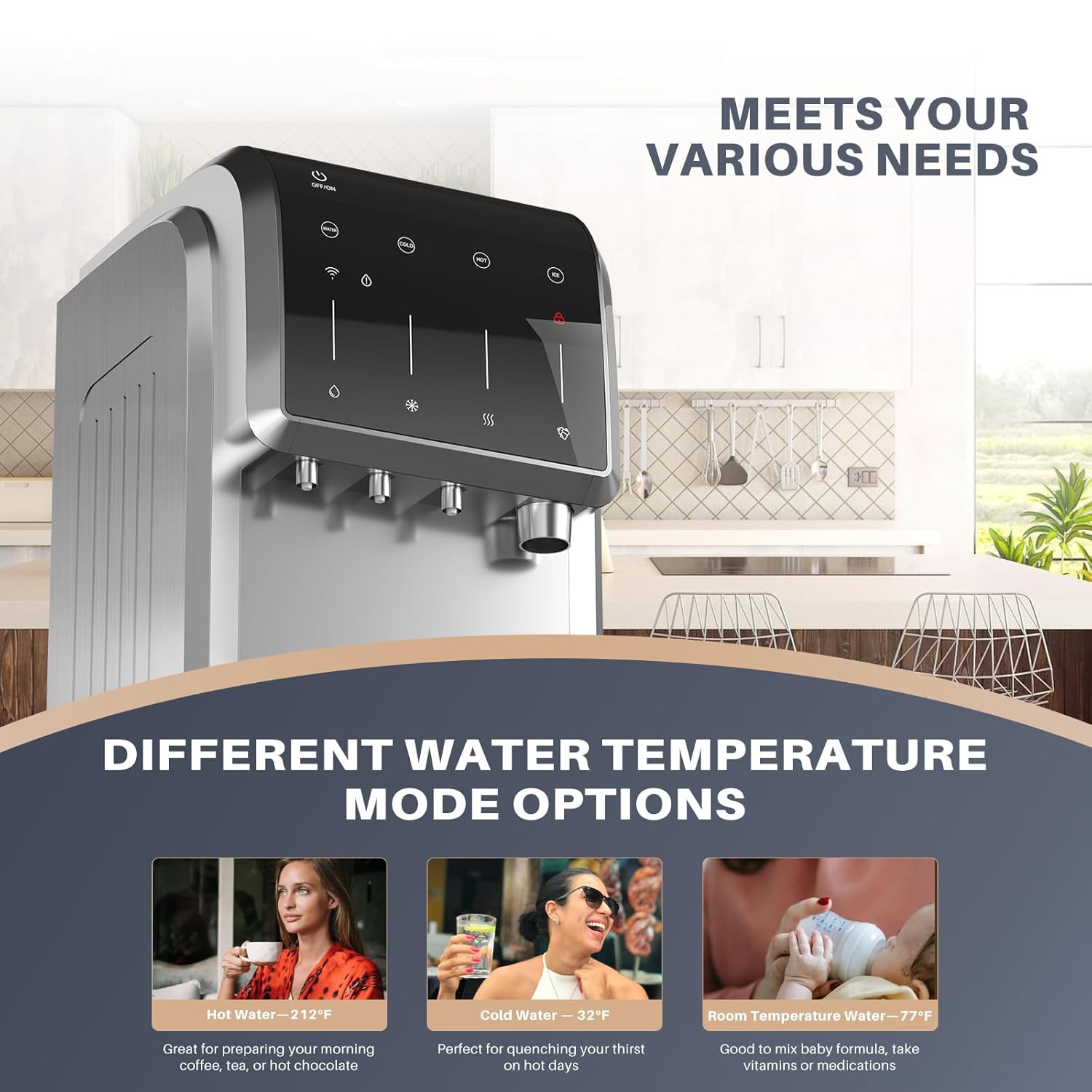 ICEPURE Water Dispenser with Ice Maker, 5-in-1 Water Cooler 5 Gallon Built-in Ice Maker Crushed Ice, Hot and Cold Water Dispenser Bottom Load, Bullet and Chewable Ice Maker, 35lbs/24H, Stainless Steel