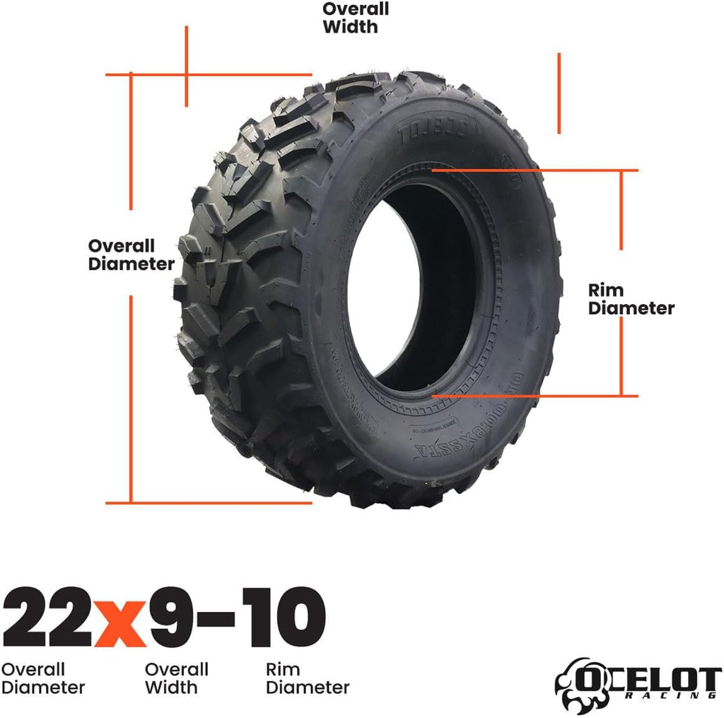 Ocelot P367 22x9-10 ATV UTV All-Terrain Tire with 6-ply Construction, OEM Style Tread, Wide Footprint for Mud and Soft Dirt, Designed for Durability and Extra Grip on Hardpack Solid Surfaces