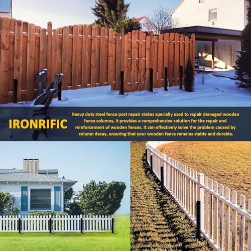 Fence Post Repair, 40 Inch Heavy Duty Steel Fence Post Repair Stakes for Wooden Fence Post, 2 Pack Fence Repair Stakes, H-Shape Fence Repair Stakes