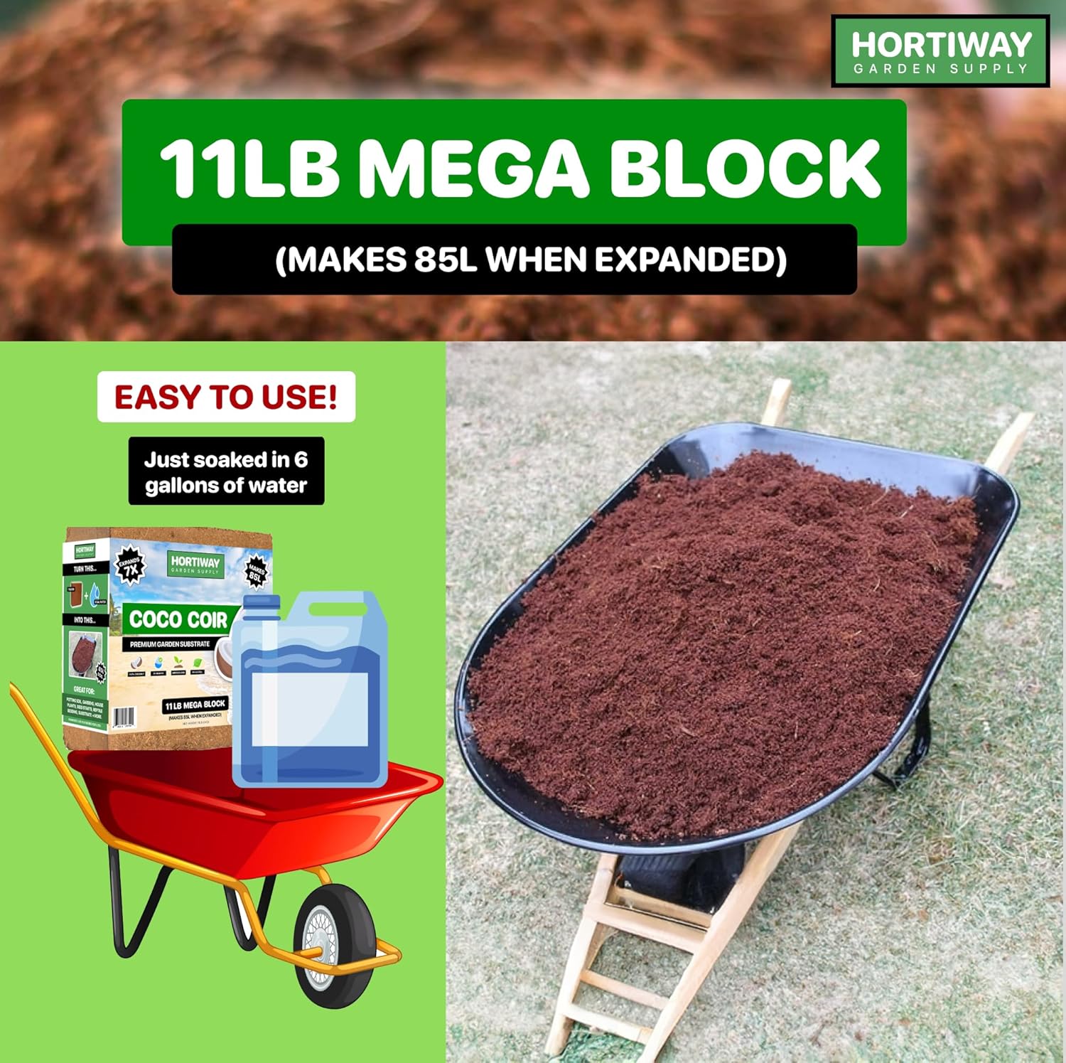 11lbs Premium Coco Coir Brick -100% Organic Coconut Coir for for Plants, Low EC & pH Balance, Natural Compressed Growing Medium, Coconut Core for Gardening Planting & Potting Soil Substrate