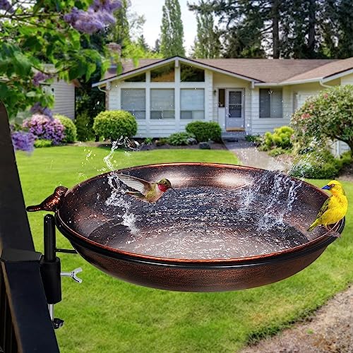 13 Inches Deck Bird Bath, Metal Bird Bath Bowl Unheated with Clamp Detachable, Bird Baths for Outdoors Railing Balcony Garden Decor