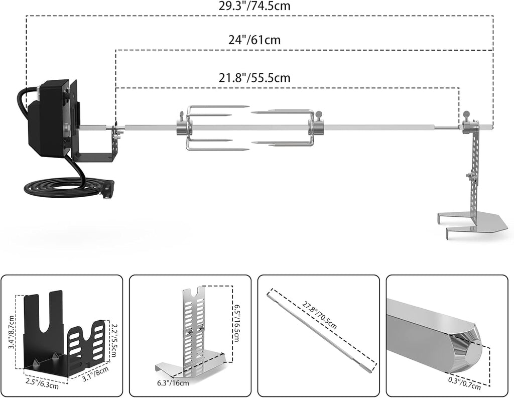 only fire Universal BBQ Grill Rotisserie Kit for Most Gas Grills, Include 110V 4W Electric Motor, 4-Prong Meat Forks and 28" Square Spit Rod