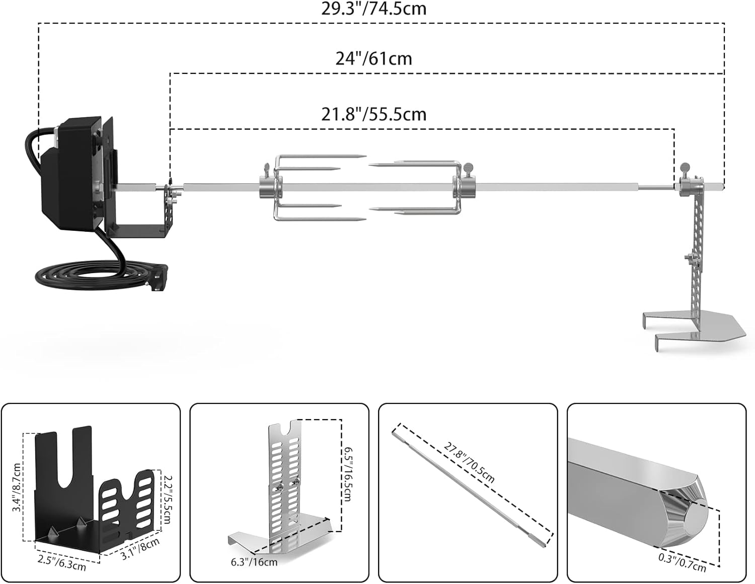 only fire Universal BBQ Grill Rotisserie Kit for Most Gas Grills, Include 110V 4W Electric Motor, 4-Prong Meat Forks and 28" Square Spit Rod