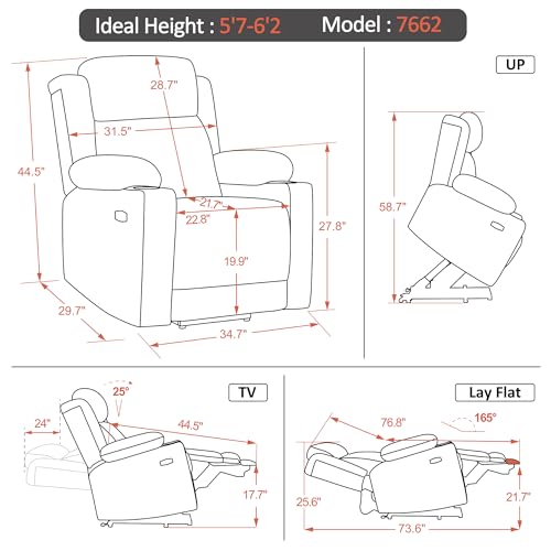 MCombo Large Dual Motor Power Lift Recliner Chair with Massage and Heat for Elderly People, Adjustable Headrest, Infinite Position, USB Ports, Fabric 7662 (Grey, Large)