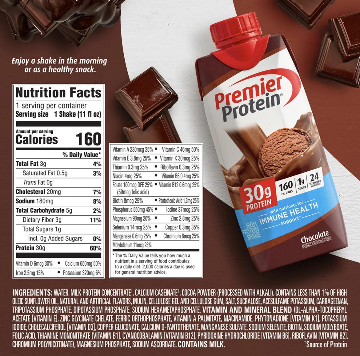 Premier Protein High Protein Shake, Strawberry Cream, Chocolate, and Vanilla Variety (11 Fl oz. 12pk) World Group Packing Solutions, Total:132.0 Fl Oz