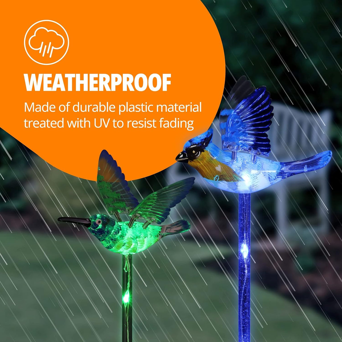 Exhart Garden Stake, Set of 3 Bird Garden Solar Lights Stakes, Colored LEDs, WindyWing Outdoor Garden Decorations, Cardinal, Hummingbird, and Blue Bird, 3 x 24 Inch