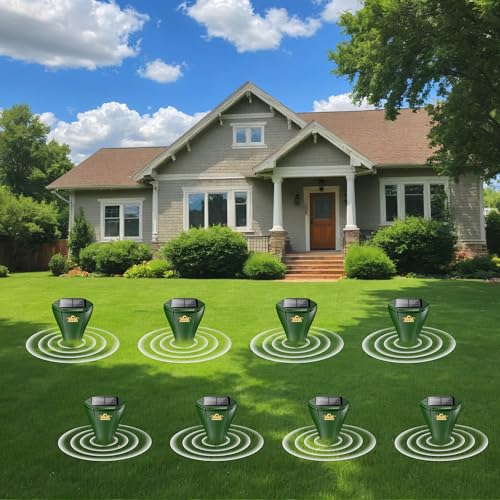 8PCS Mole Repellent Solar Powered, 3 Modes, Repels Moles, Gophers, Snakes and Voles by Vibrating and Varying The Sonic at 2 Minute intervals.