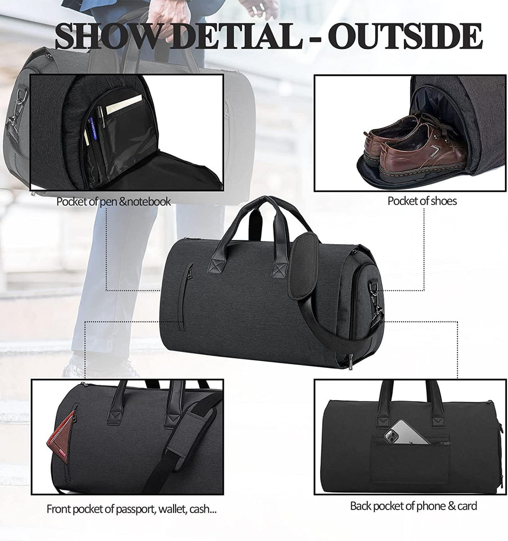 Carry On Garment Bag for Travel Suit Bag Men Women Dress, Convertible Garment Duffel Bag Hanging Clothes,Weekend Duffle Bags,Foldable Carry On Bag with Shoe Compartment Pockets Shoulder Strap